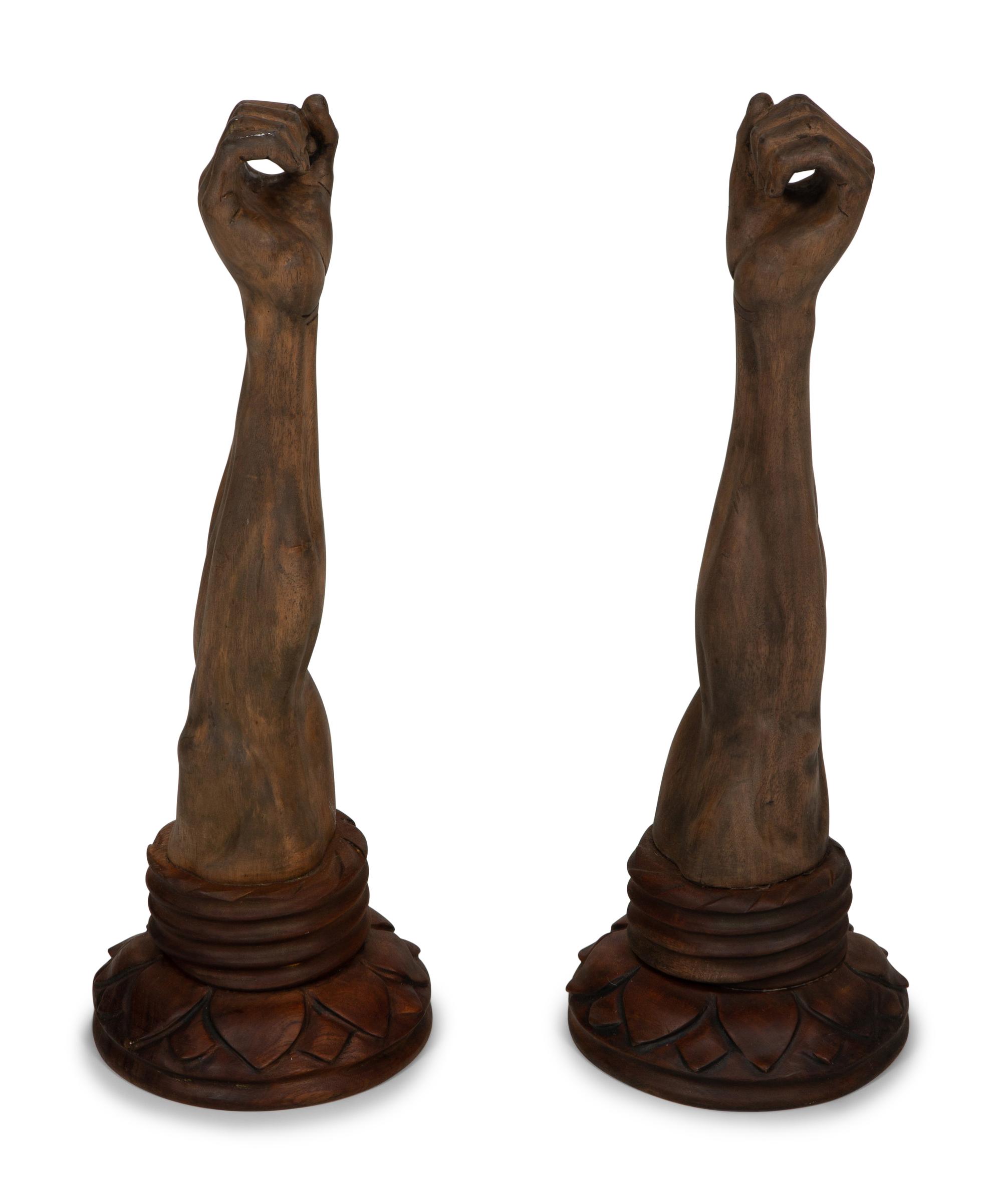 A Pair of Venetian Style Carved Wood Arm-Form Sconces