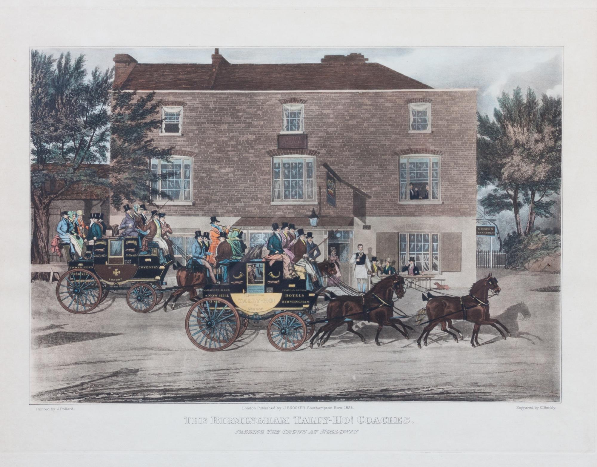 Three English Coaching Hand-colored Engravings Largest: 13 3/4 x 18 1/4 inches.