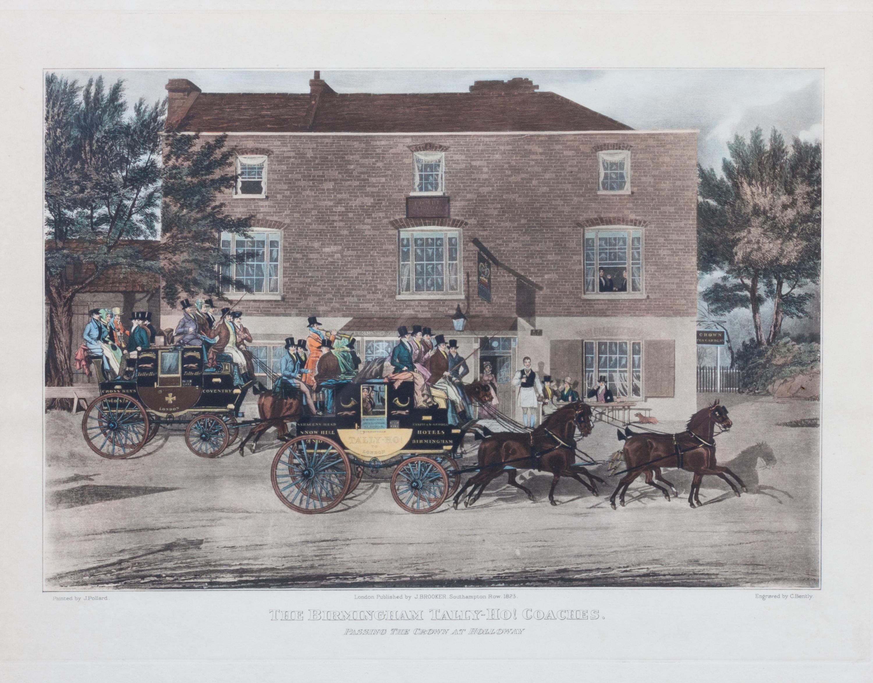 Three English Coaching Hand-colored Engravings Largest: 13 3/4 x 18 1/4 inches.