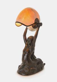 Nautilus Table Lamp, c. 1905 with a Mermaid base cast from a model by Louis Gudebrod