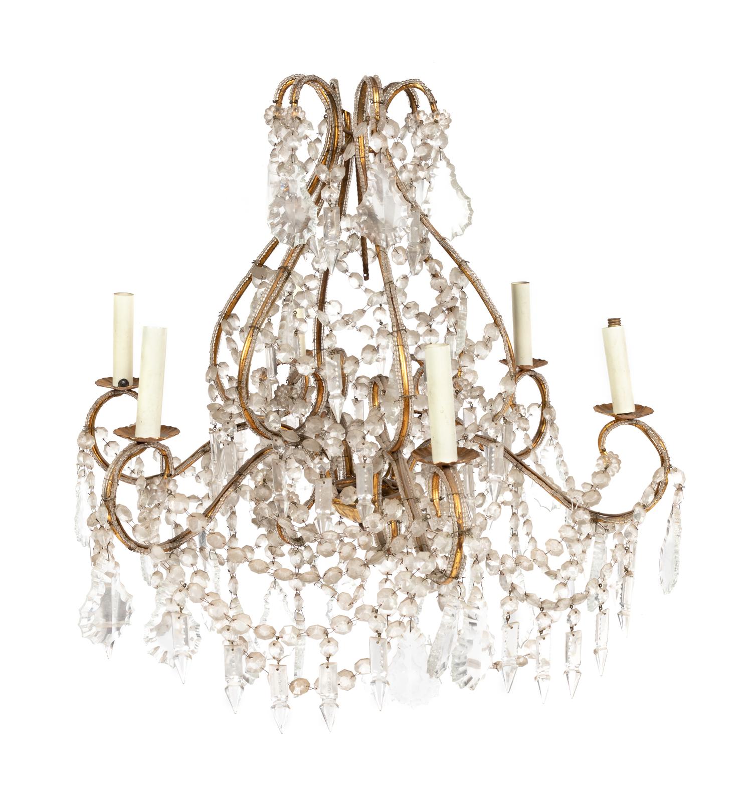 A Victorian Glass-Beaded Six-Light Chandelier