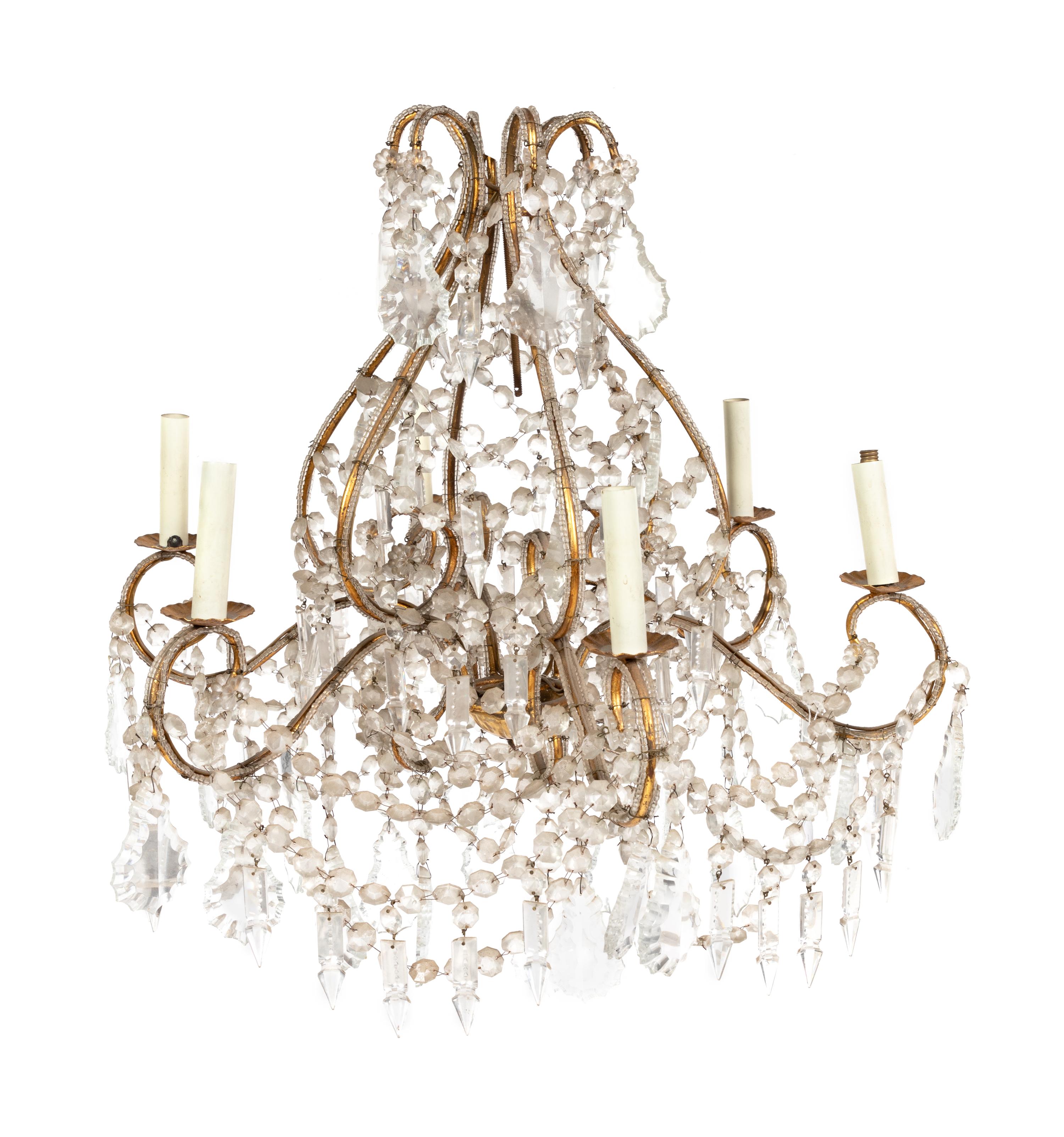 A Victorian Glass-Beaded Six-Light Chandelier