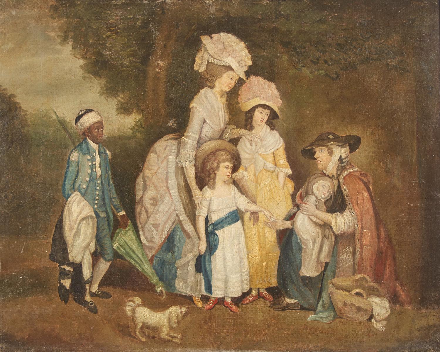 English School 18th century, After William Redmore Bigg (English, 1755-1828), A Lady and Her Children Relieving a Cottager
