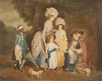 English School 18th century, After William Redmore Bigg (English, 1755-1828), A Lady and Her Children Relieving a Cottager