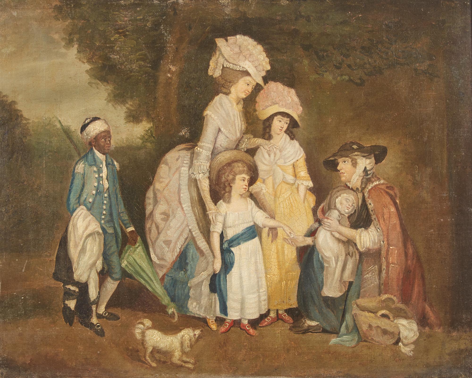 English School 18th century, After William Redmore Bigg (English, 1755-1828), A Lady and Her Children Relieving a Cottager