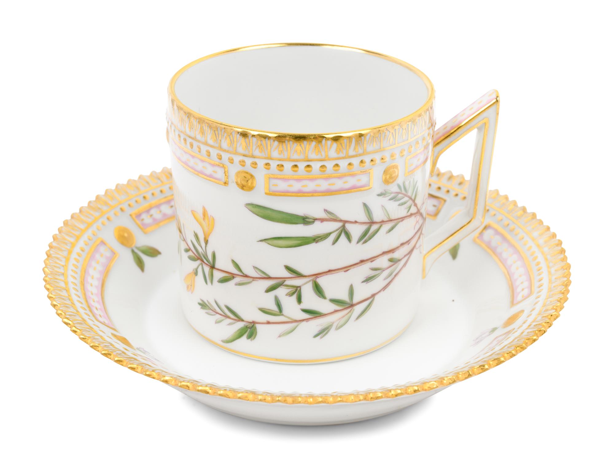 Eleven Royal Copenhagen Flora Danica Teacups and Saucers