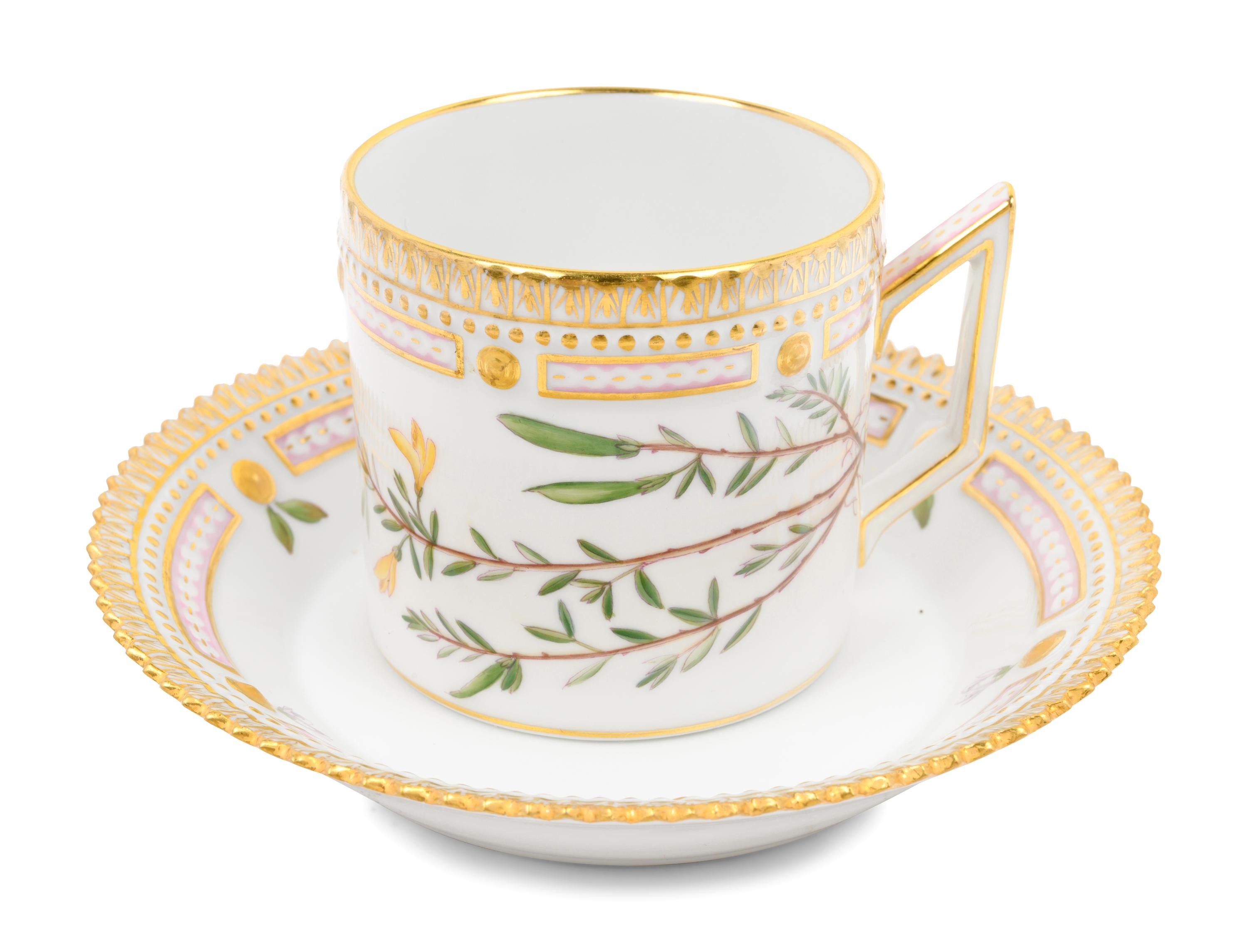 Eleven Royal Copenhagen Flora Danica Teacups and Saucers