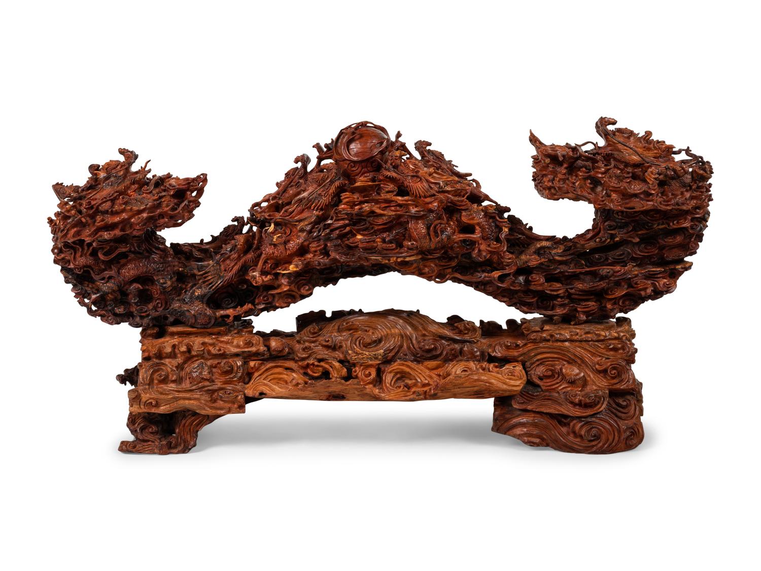 A Large Chinese Carved Rosewood or Mahogany Sculpture