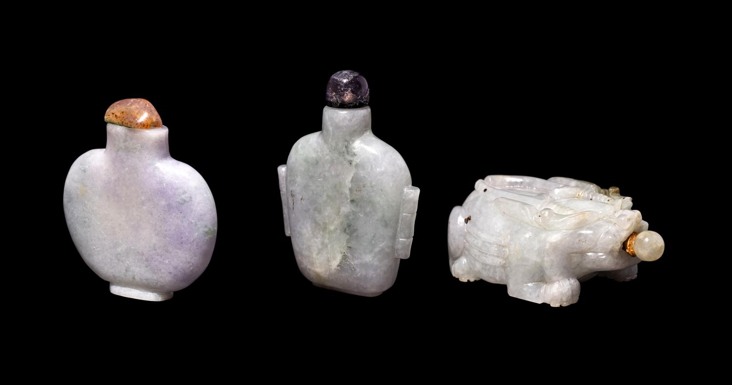 Three Chinese Jadeite Snuff Bottles