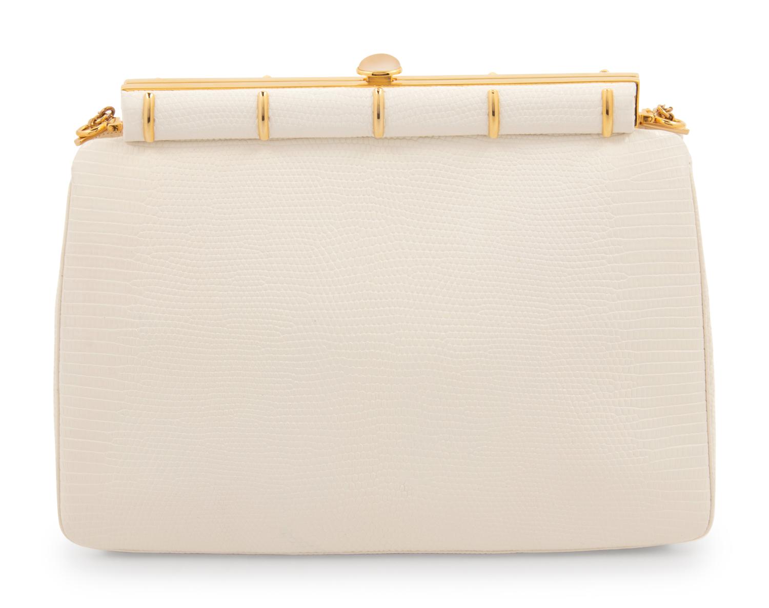 Judith Leiber White Lizard Shoulder Bag