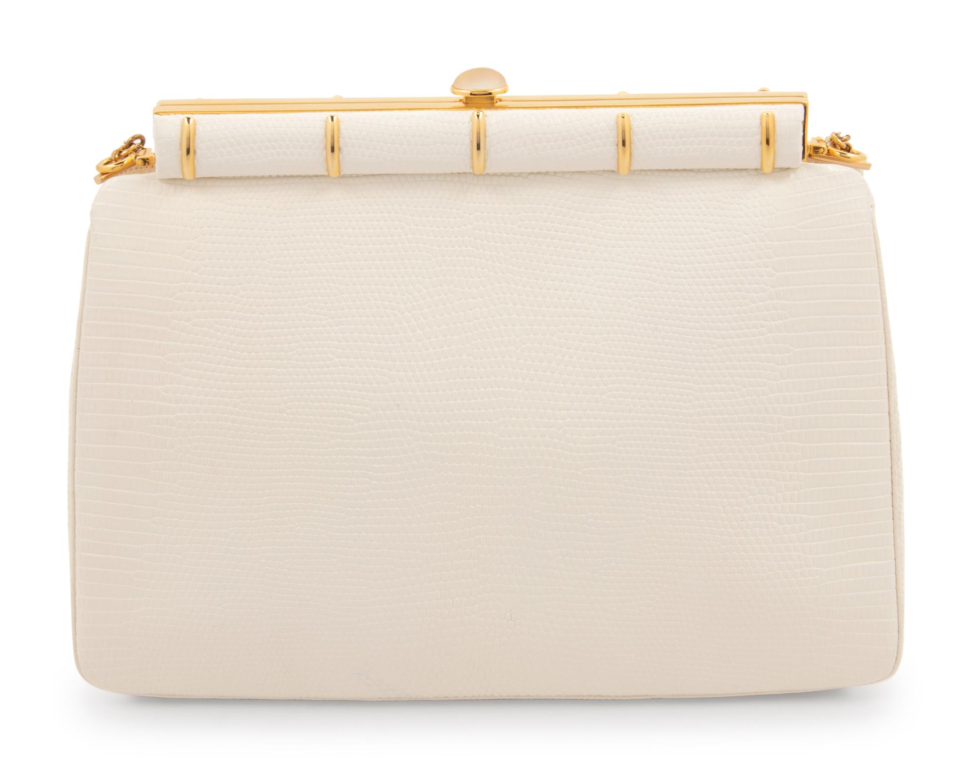 Judith Leiber White Lizard Shoulder Bag