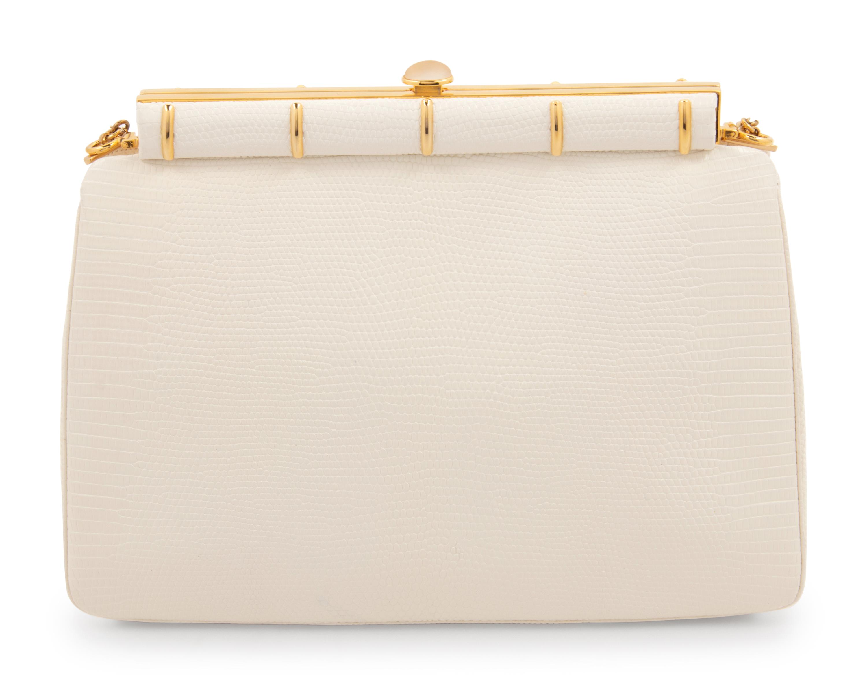 Judith Leiber White Lizard Shoulder Bag