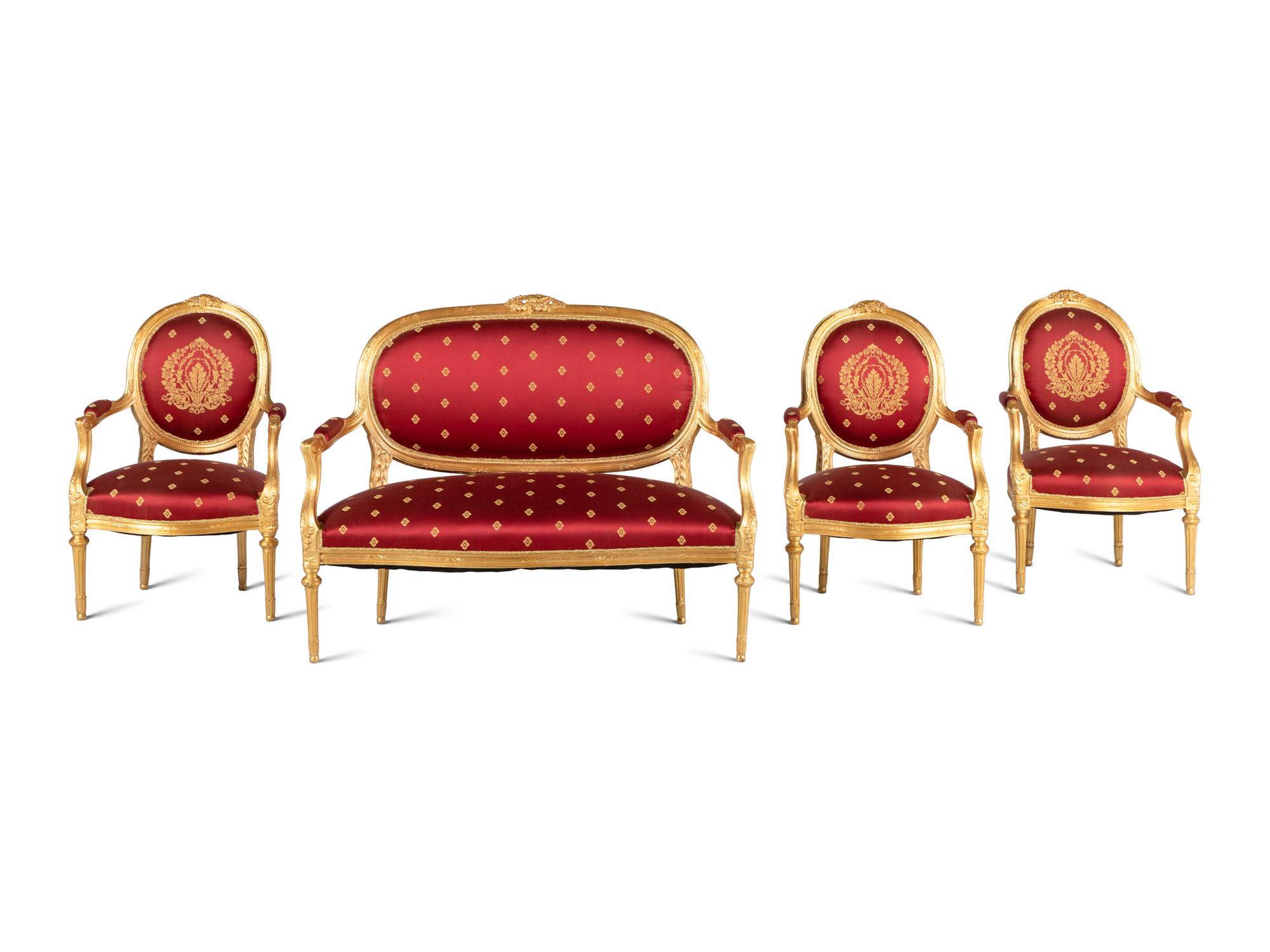 A Louis XVI Style Giltwood Four-Piece Salon Suite