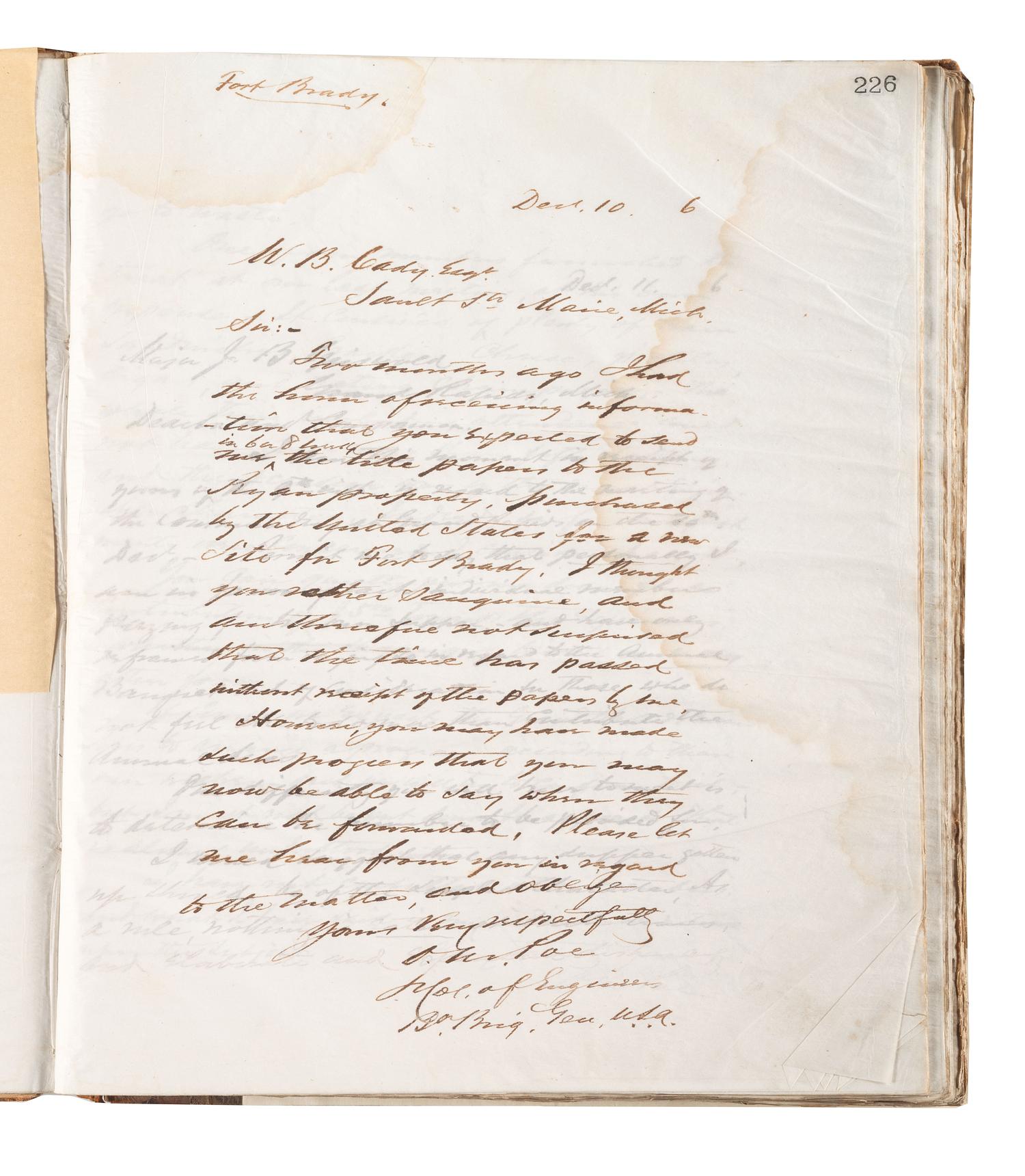 [ENGINEERING] -- [CIVIL WAR]. Group of 3 letterpress copybooks containing ca 1885-1895 correspondence of US Army officer and engineer Orlando Metcalf Poe (1832-1895).