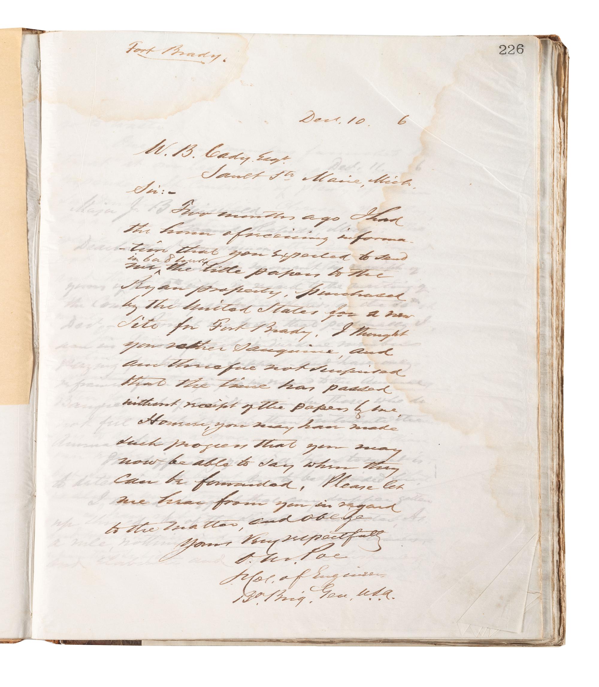 [ENGINEERING] -- [CIVIL WAR]. Group of 3 letterpress copybooks containing ca 1885-1895 correspondence of US Army officer and engineer Orlando Metcalf Poe (1832-1895).