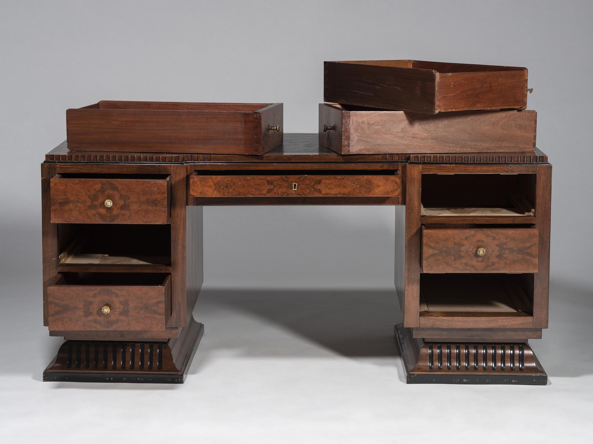 An Art Deco Walnut Pedestal Desk