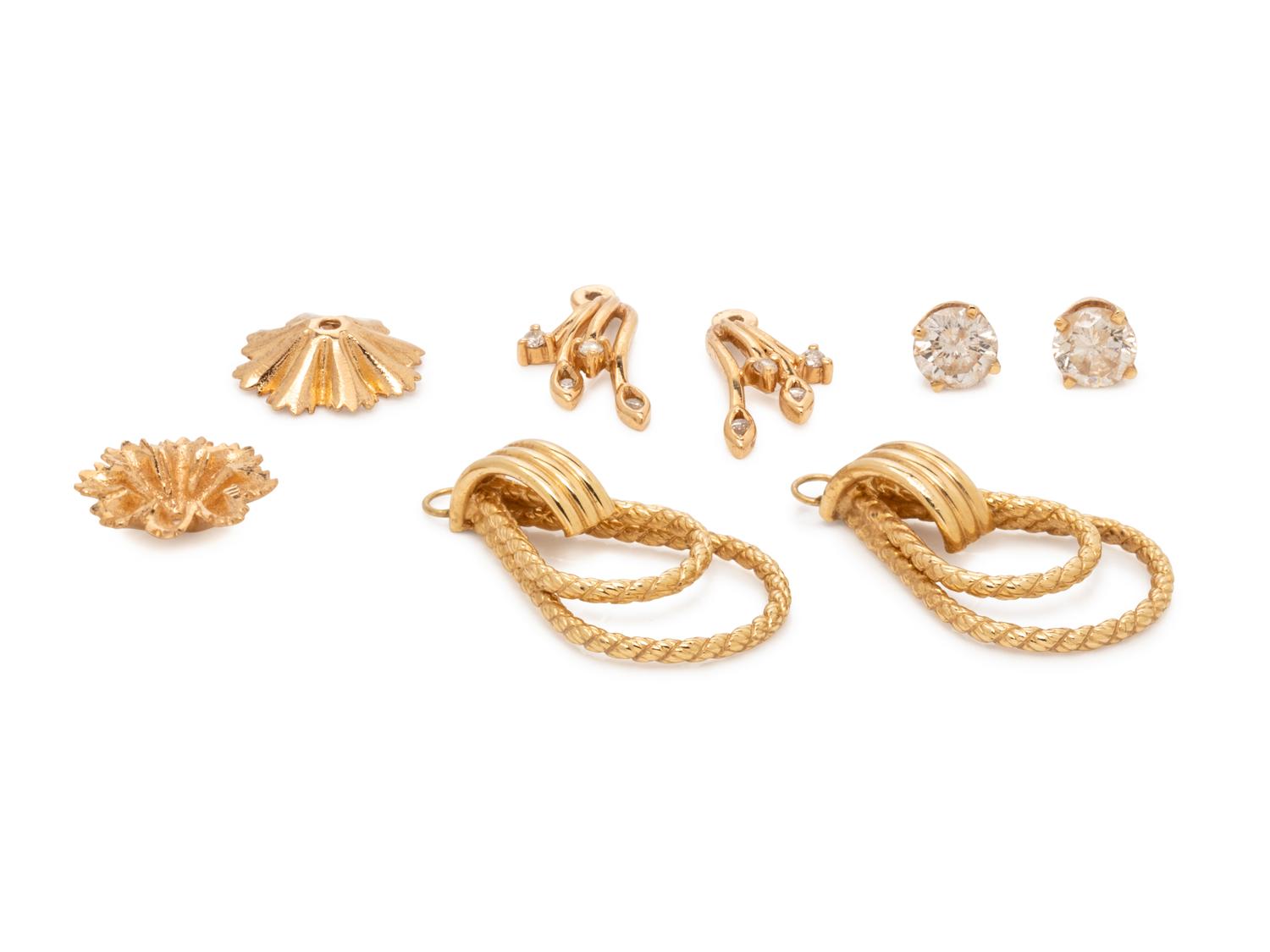 DIAMOND STUDS WITH YELLOW GOLD EARRING JACKETS