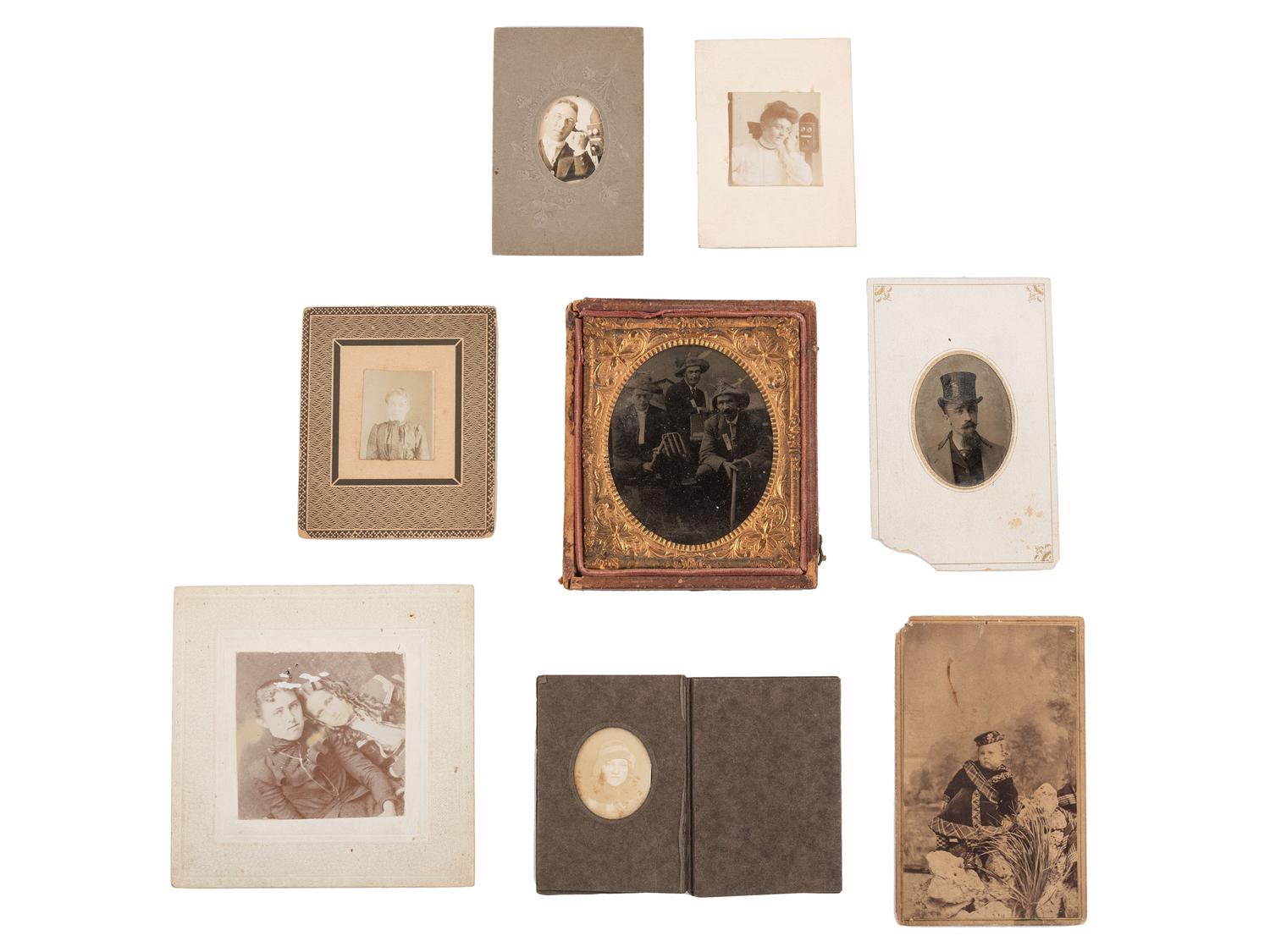 [EARLY PHOTOGRAPHY]. Large collection of mostly paper photographs incl. cabinet cards, CDVs, etc.