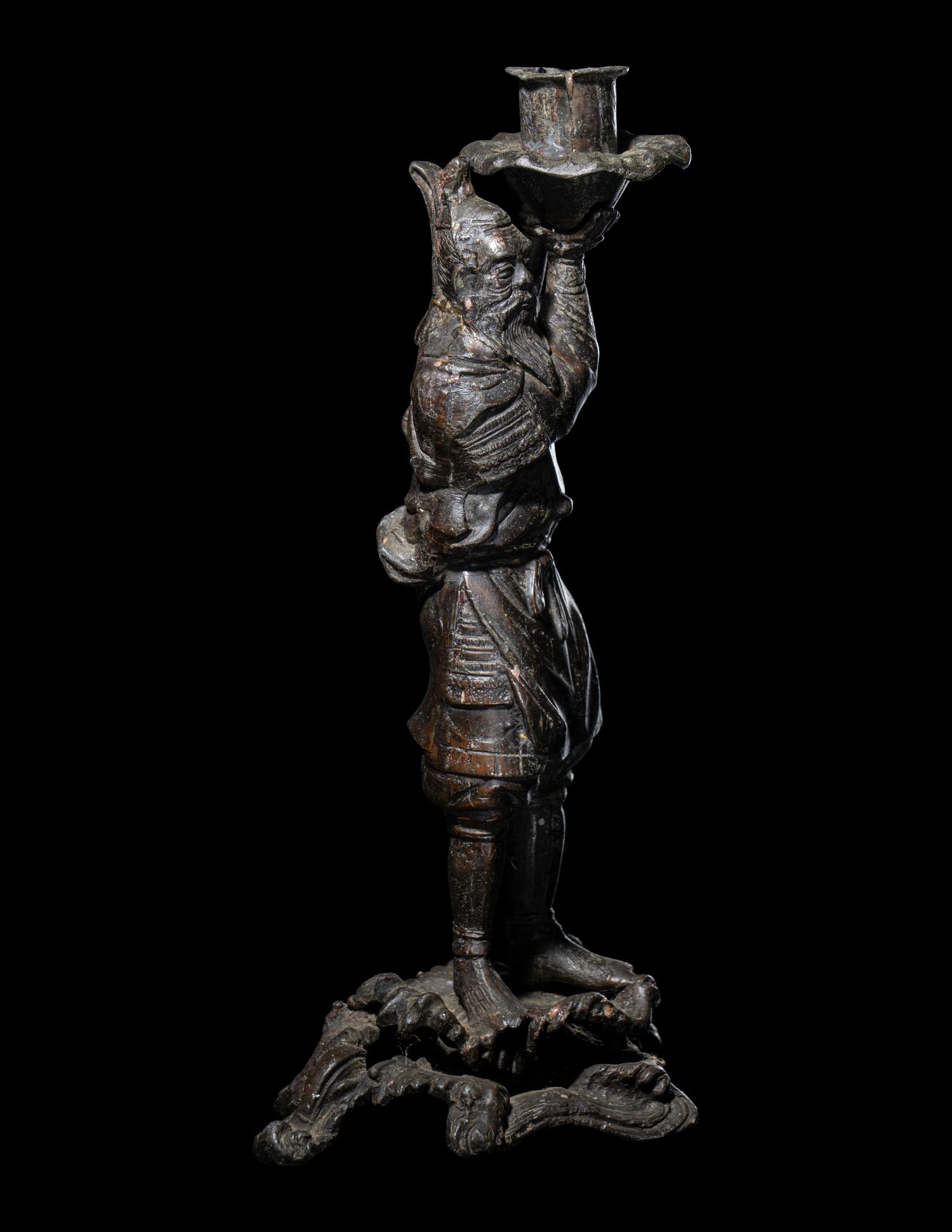 A Japanese Bronze Figural-Form Candle Holder