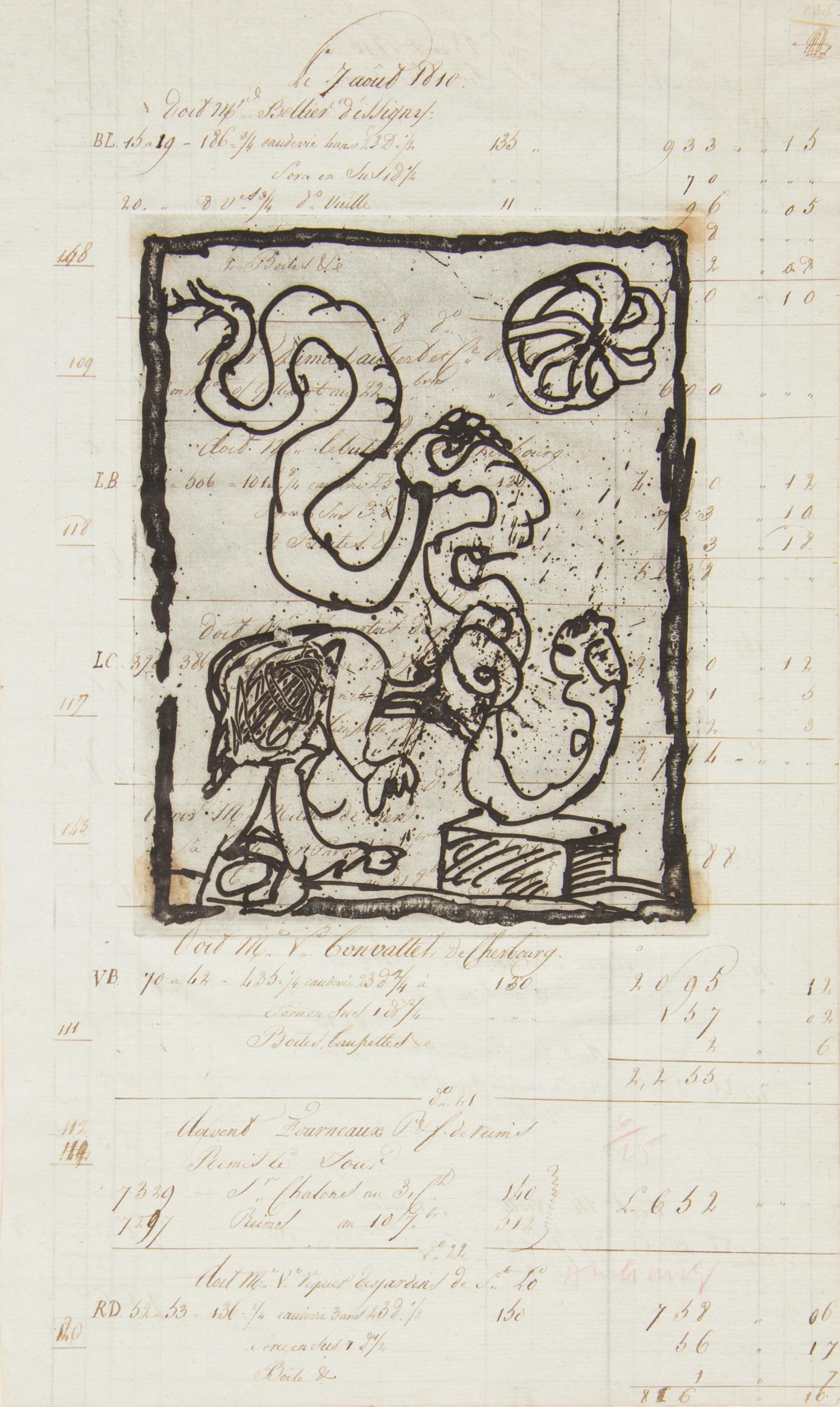 Pierre Alechinsky, (Belgian, b. 1927), Les dimanches du compatble (a group of 3 etchings and 1 drawing)