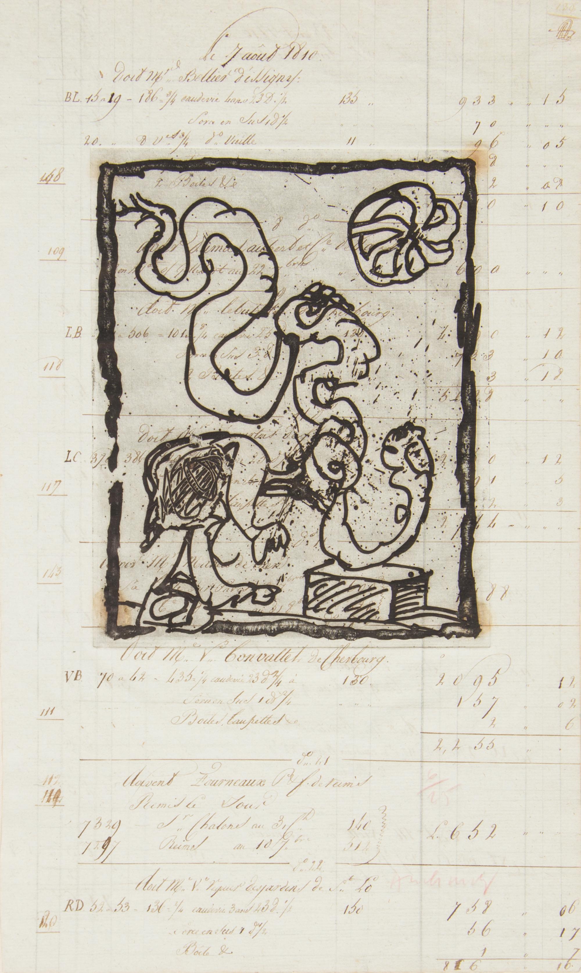 Pierre Alechinsky, (Belgian, b. 1927), Les dimanches du compatble (a group of 3 etchings and 1 drawing)