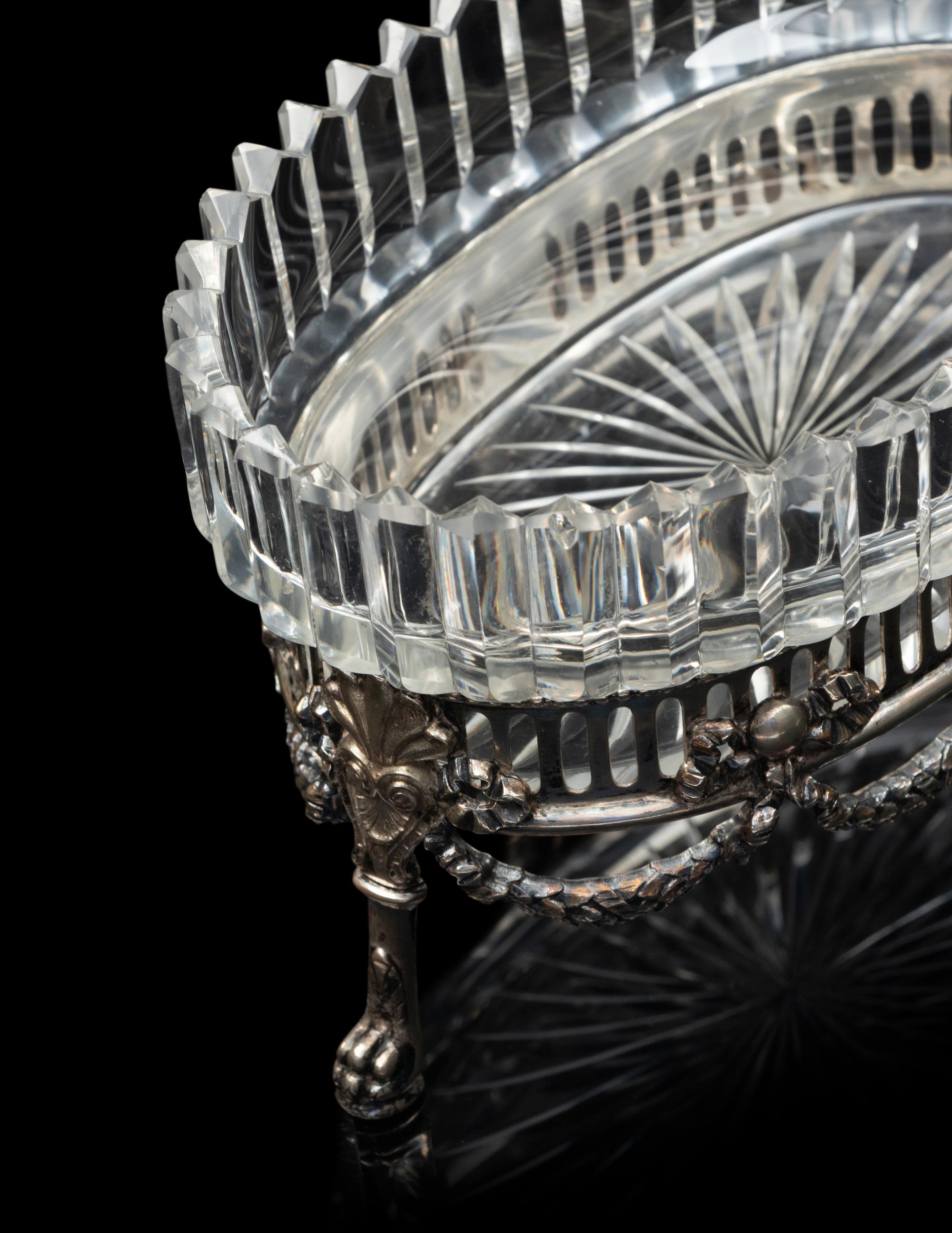 A Pair of German Silver and Cut Glass Oval Bowls
