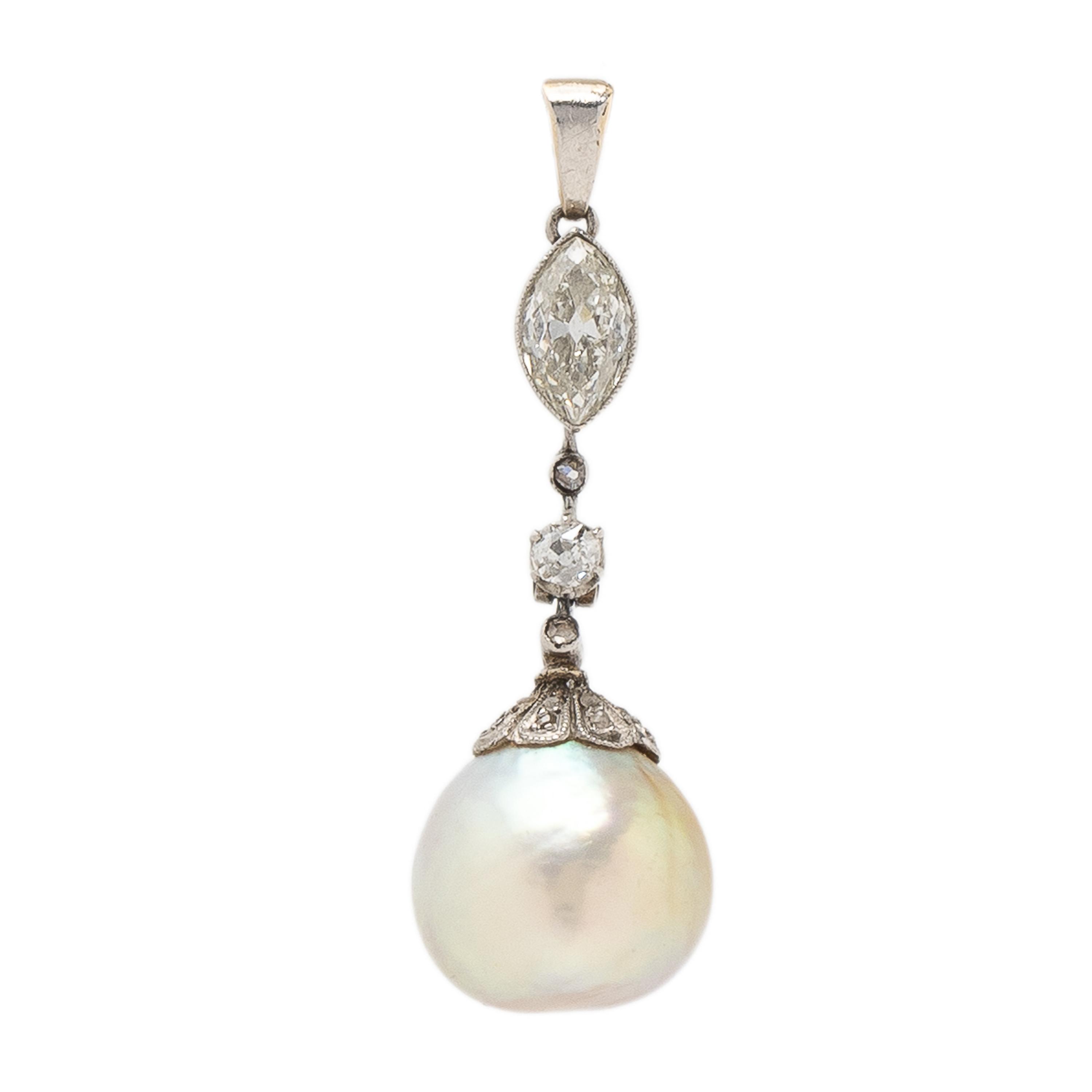 Natural Pearl and Diamond Pendant