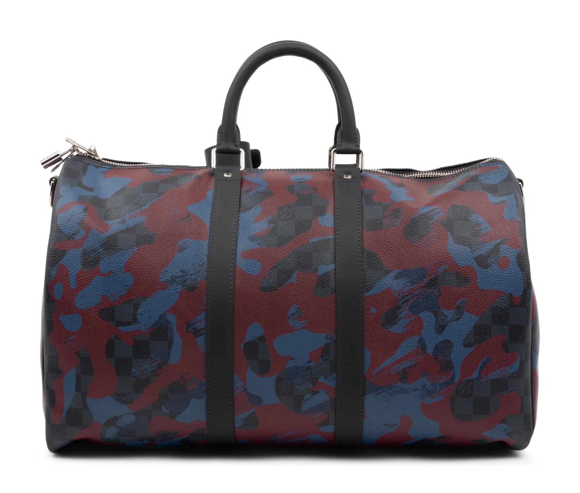 Louis Vuitton Limited Edition Keepall Bandoulière 45 in Damier Cobalt Coated Canvas, Camouflage Bordeaux, Fall Winter 2016