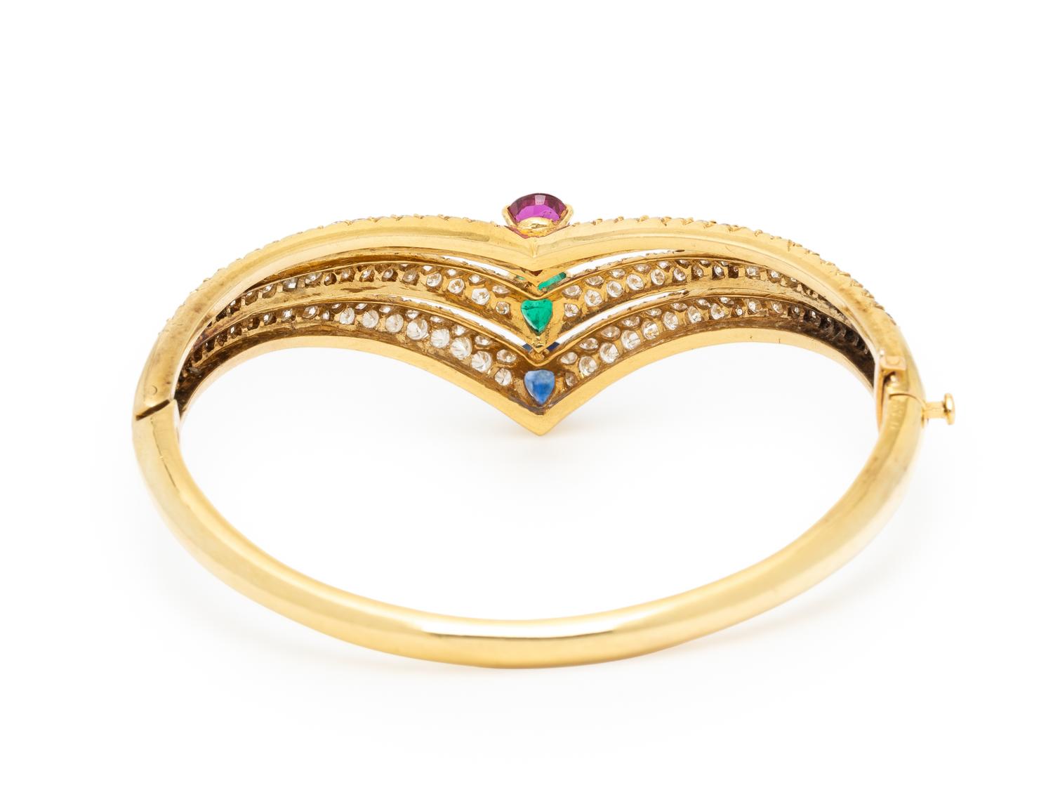 FRED, DIAMOND, MULTIGEM, AND YELLOW GOLD BANGLE BRACELET