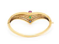 FRED, DIAMOND, MULTIGEM, AND YELLOW GOLD BANGLE BRACELET
