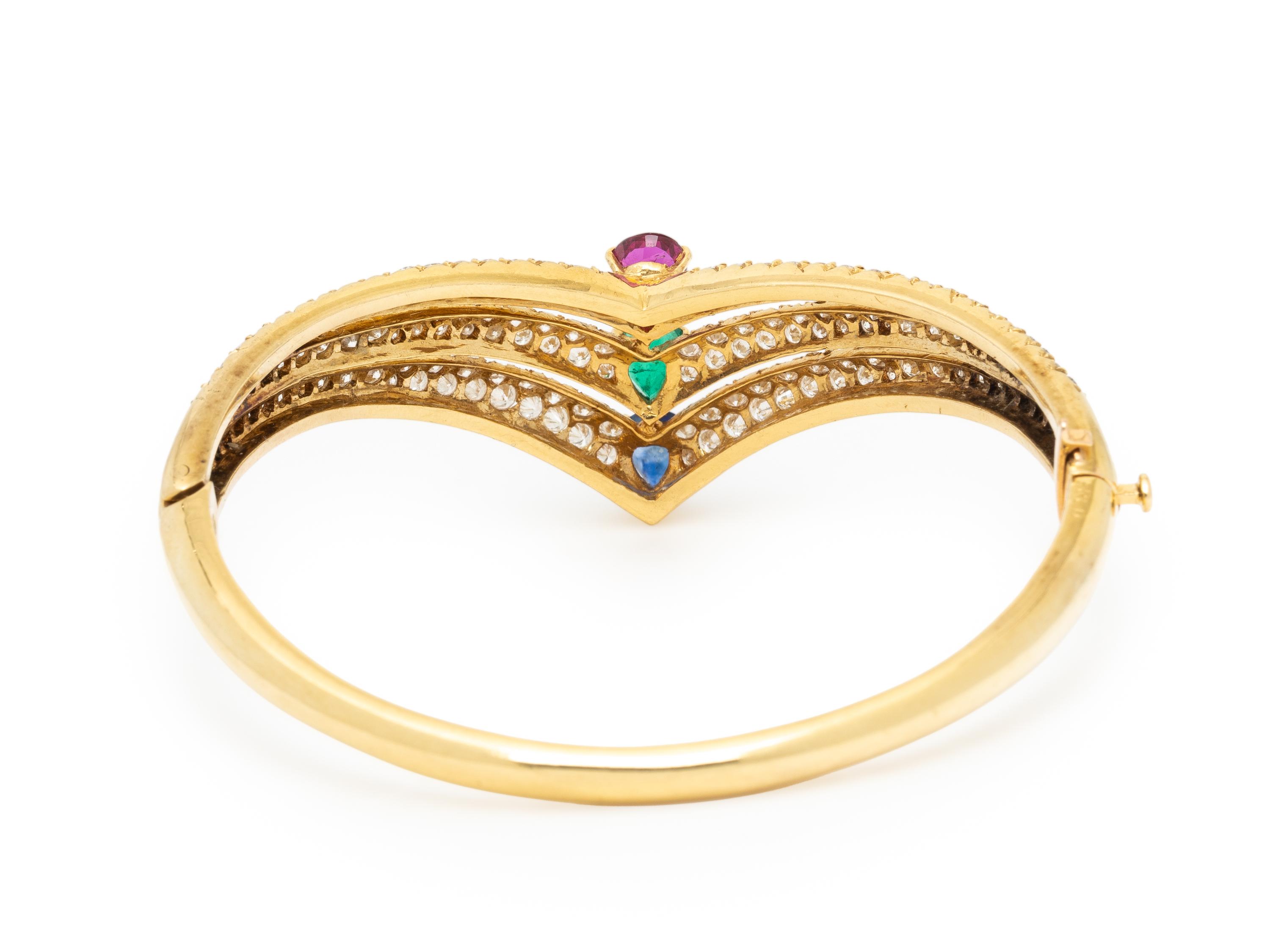 FRED, DIAMOND, MULTIGEM, AND YELLOW GOLD BANGLE BRACELET