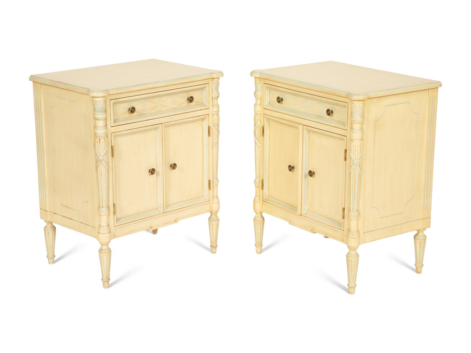 A Pair of Louis XVI Style Painted Bedside Cabinets by Julia Gray
