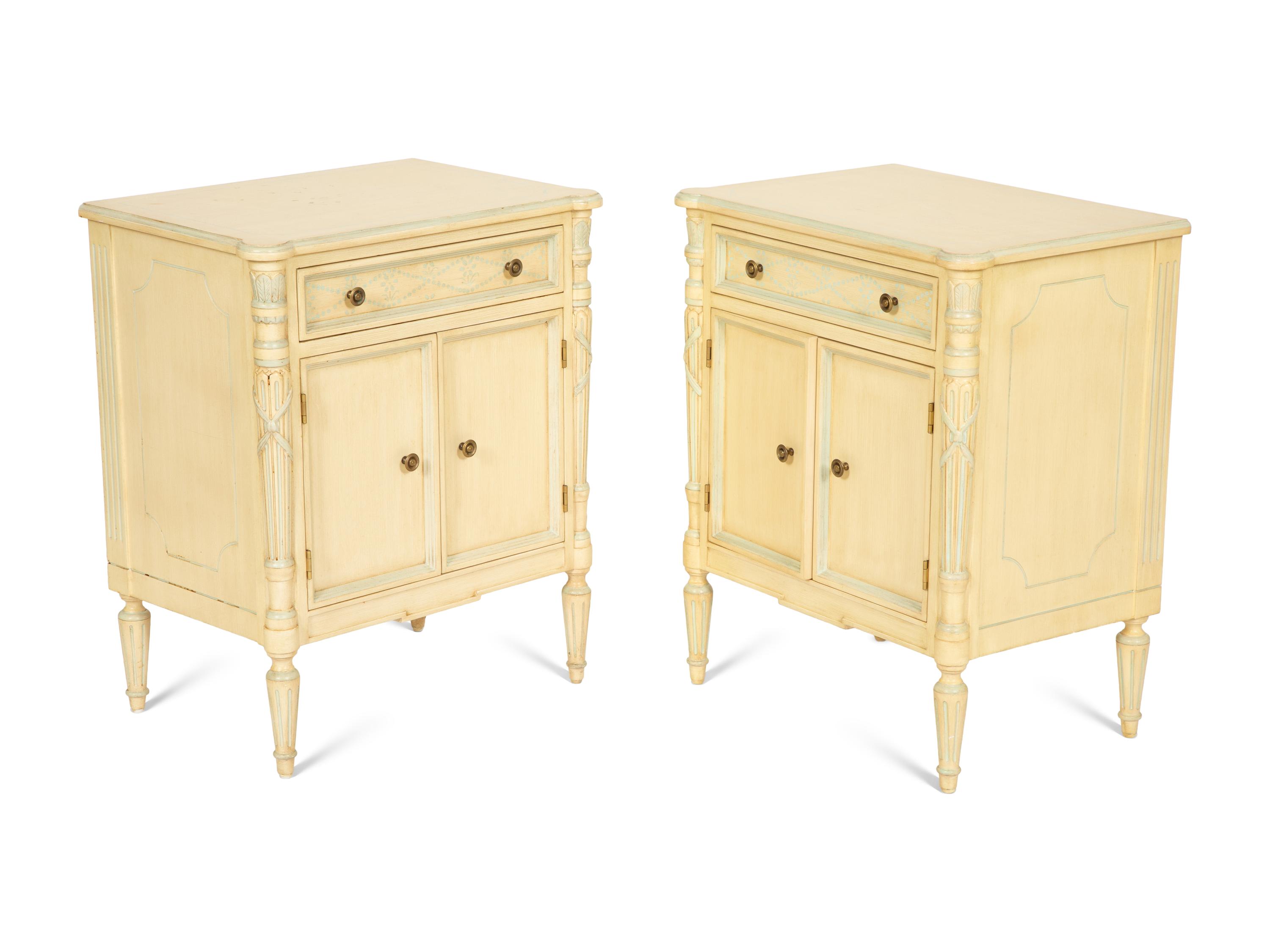 A Pair of Louis XVI Style Painted Bedside Cabinets by Julia Gray