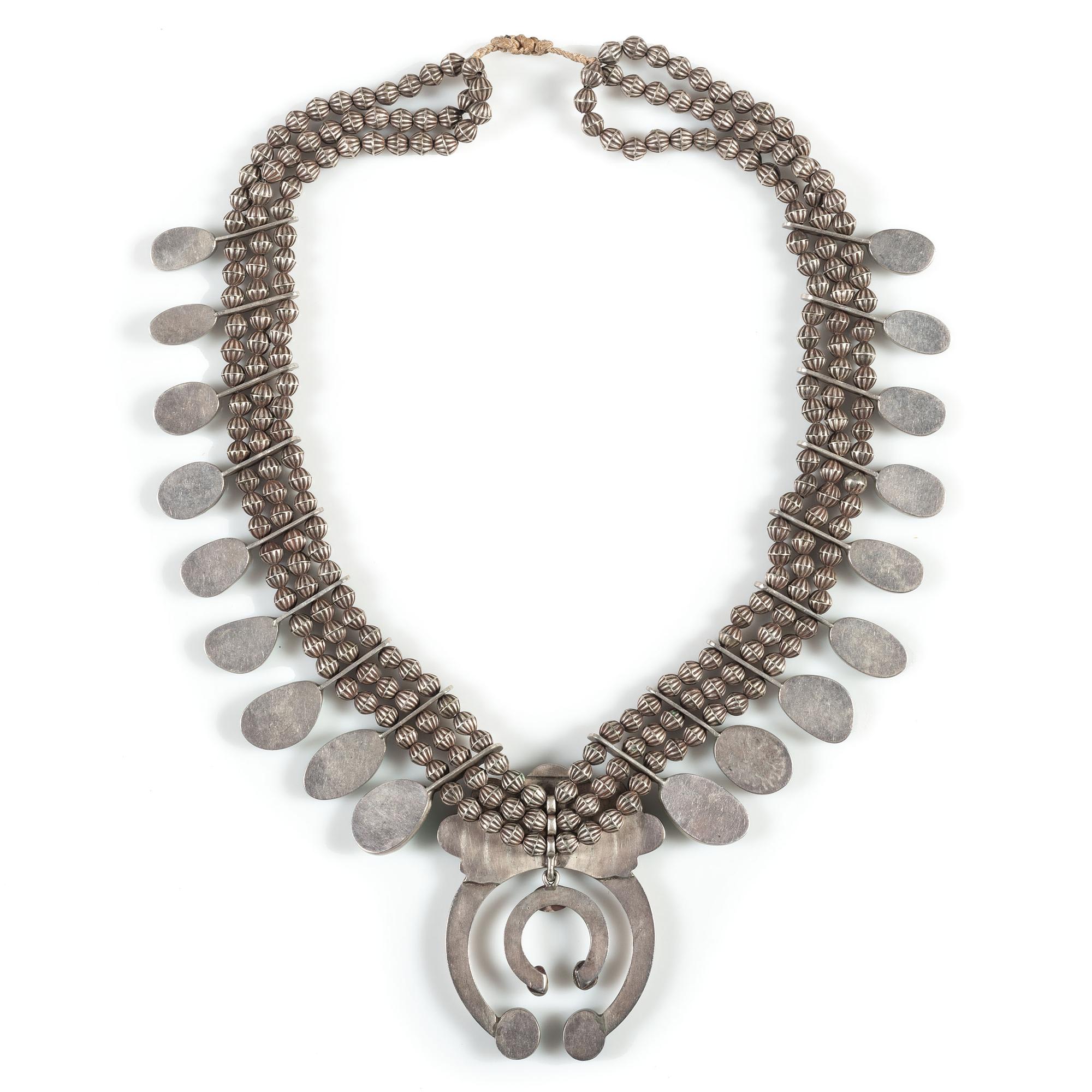 Navajo Silver and Turquoise Squash Blossom Necklace