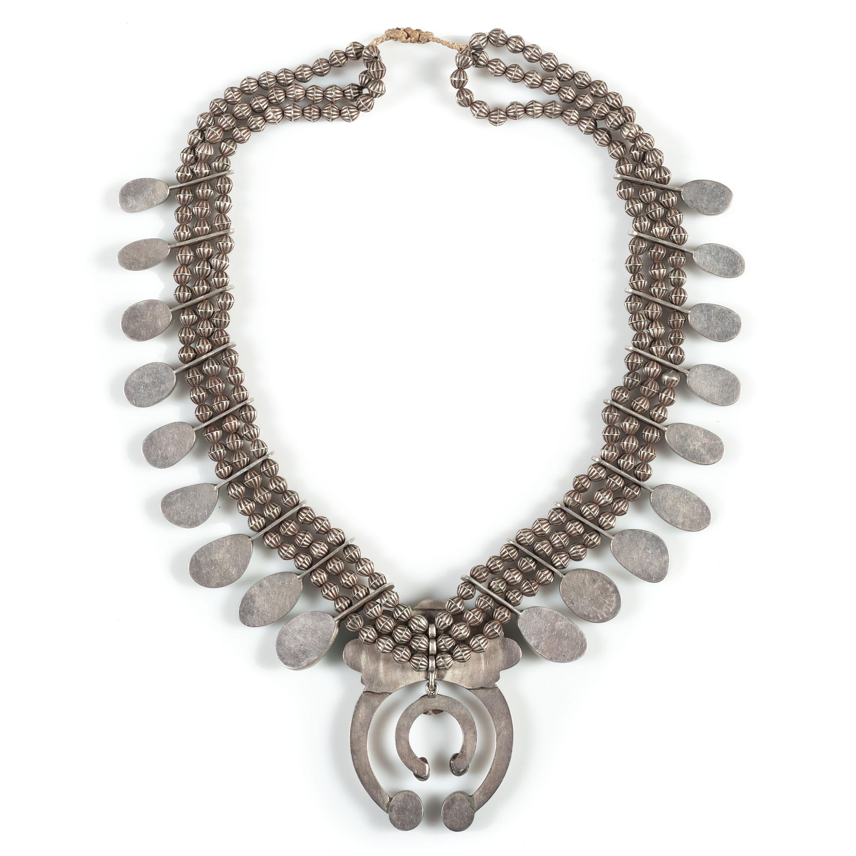 Navajo Silver and Turquoise Squash Blossom Necklace