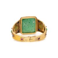 YELLOW GOLD, JADE AND MULTIGEM BANGLE BRACELET