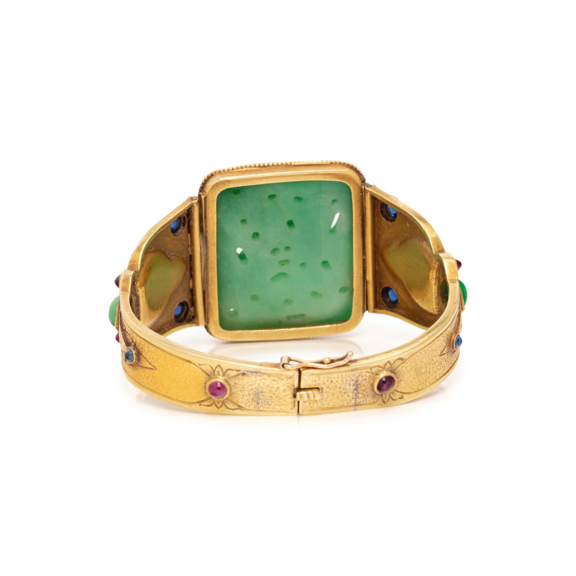 YELLOW GOLD, JADE AND MULTIGEM BANGLE BRACELET