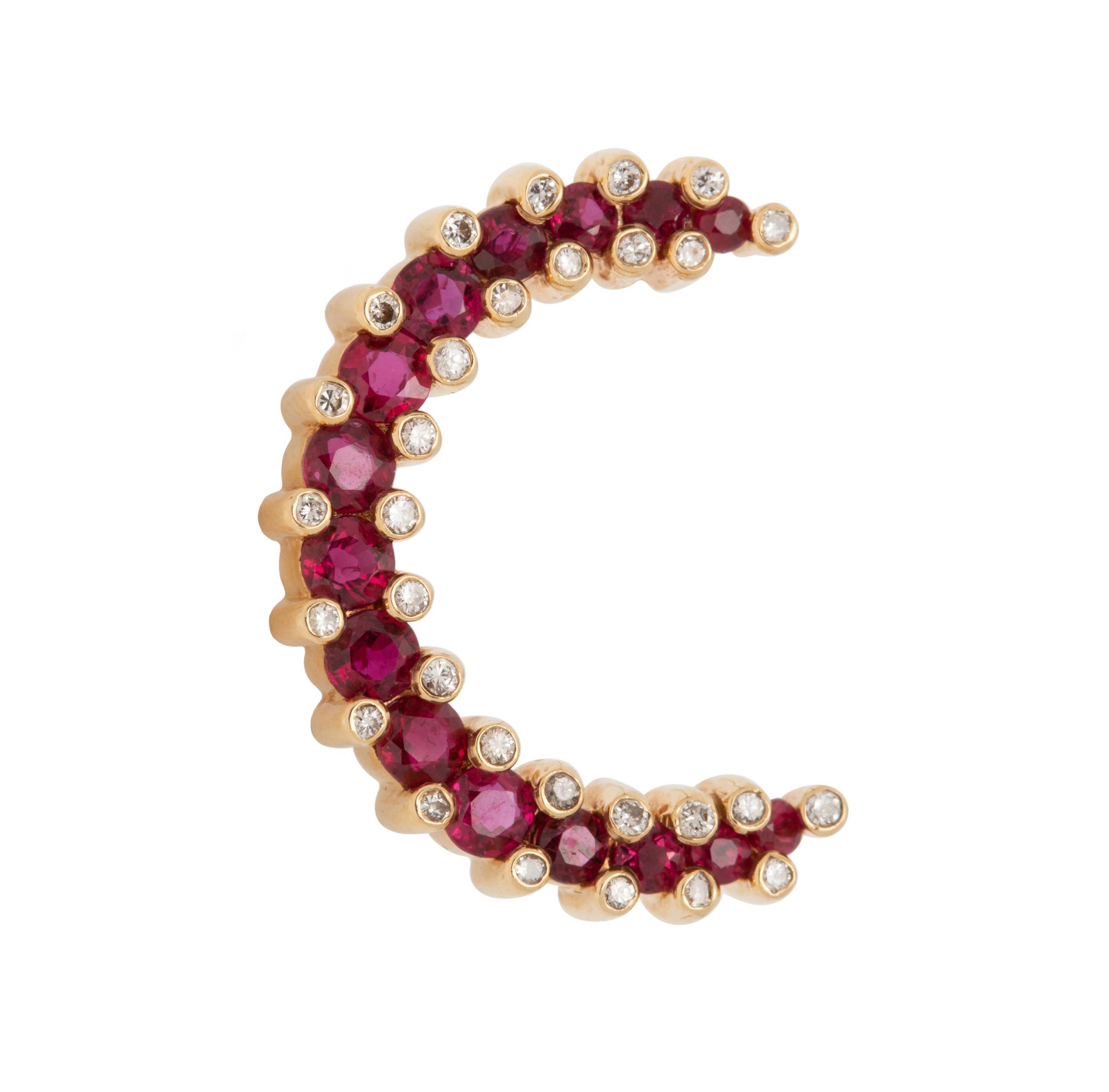 RUBY AND DIAMOND CRESCENT BROOCH