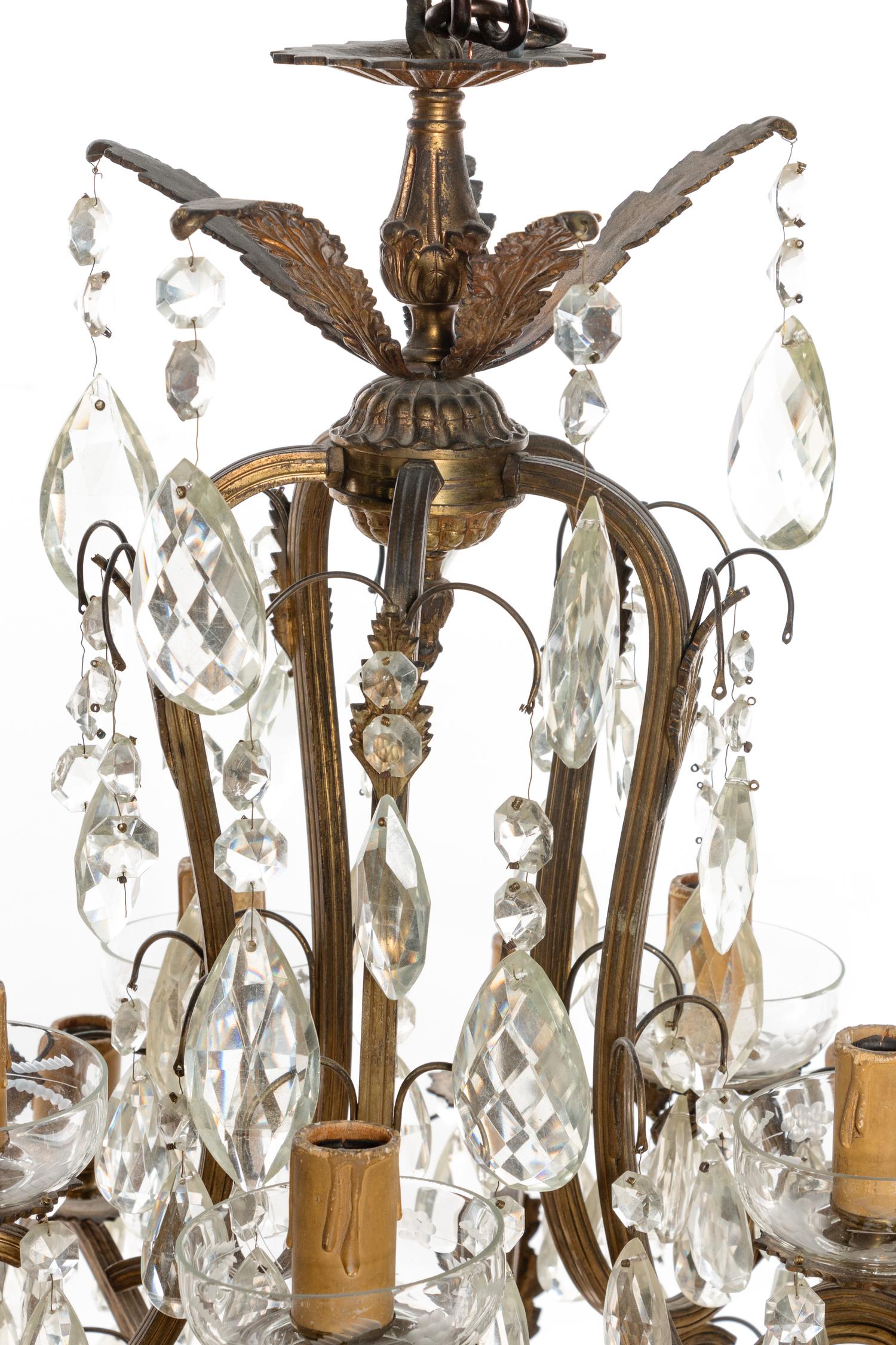 A Czech Bronze and Cut Glass Fifteen-Light Chandelier