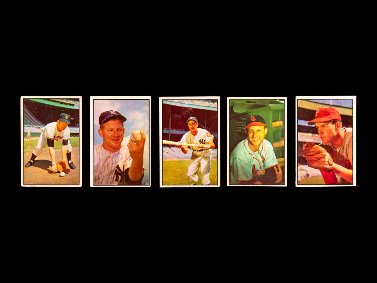 A Group of Five 1953 Bowman Baseball Cards (Including Stan Musial and Whitey Ford),