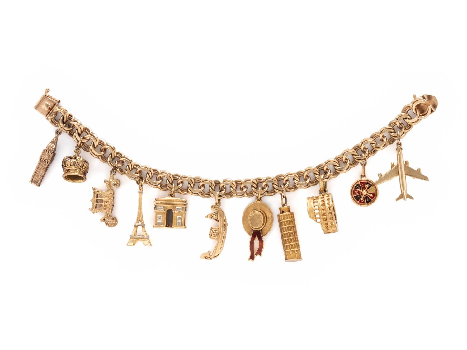 YELLOW GOLD TRAVEL CHARM BRACELET