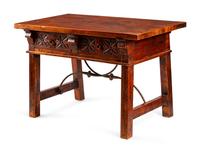 A Spanish Iron-Mounted Walnut Trestle Table