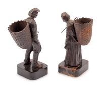 A Pair of Continental Bronze Figures of Peasant Farmers
