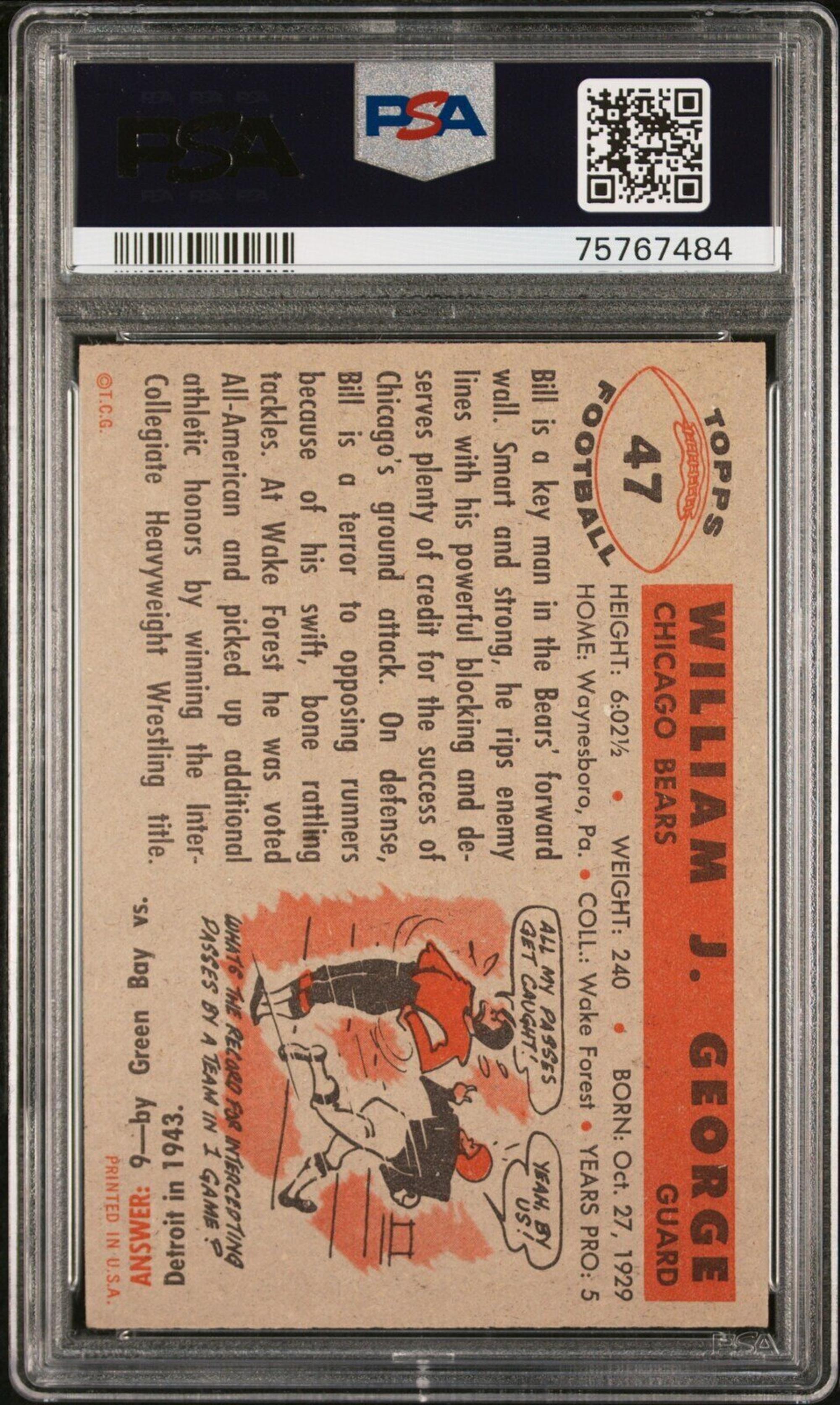 A Group of 1956 Topps Chicago Bears PSA Graded Football Cards,