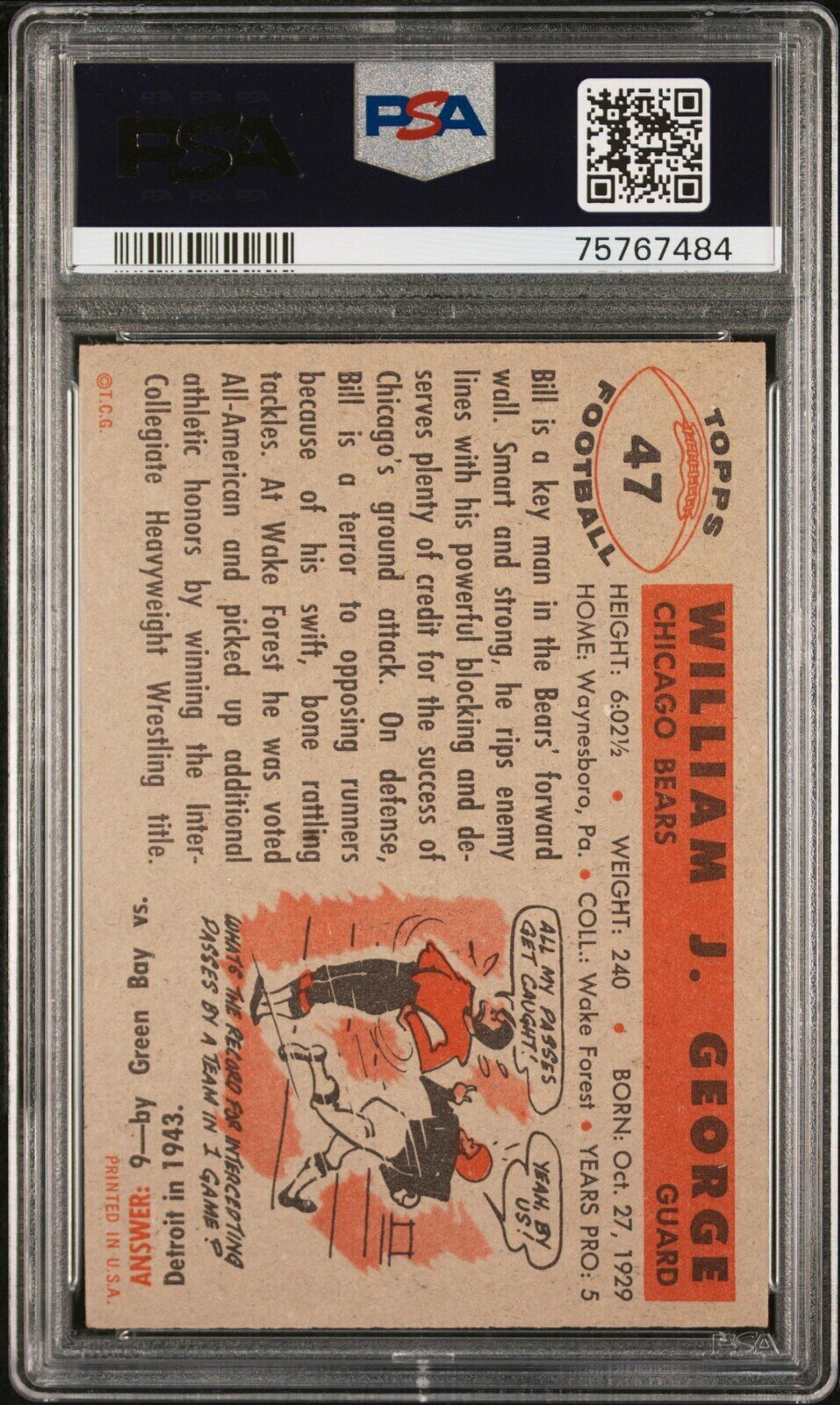 A Group of 1956 Topps Chicago Bears PSA Graded Football Cards,