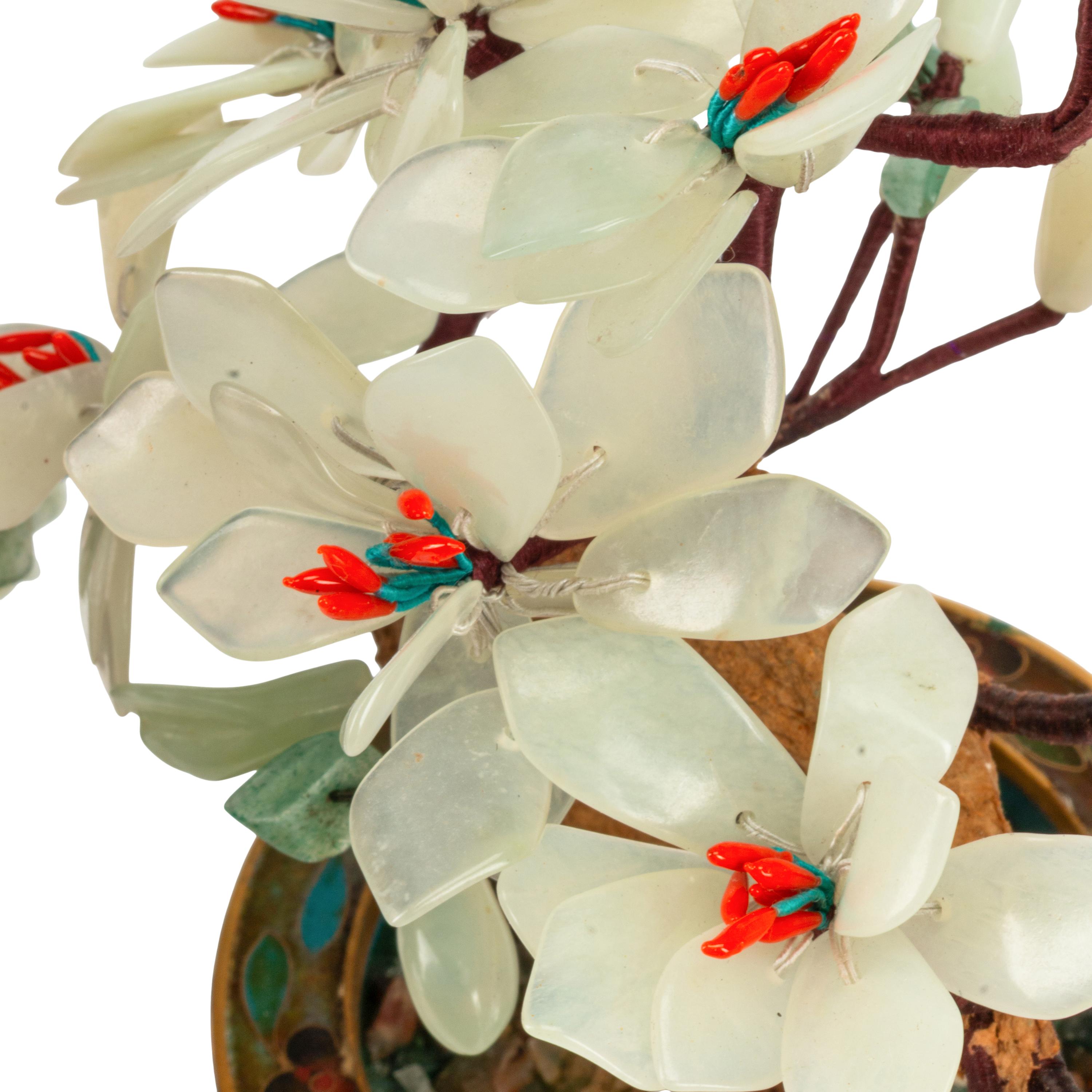 Five Pairs of Chinese Hardstone and Cloisonné Models of Trees