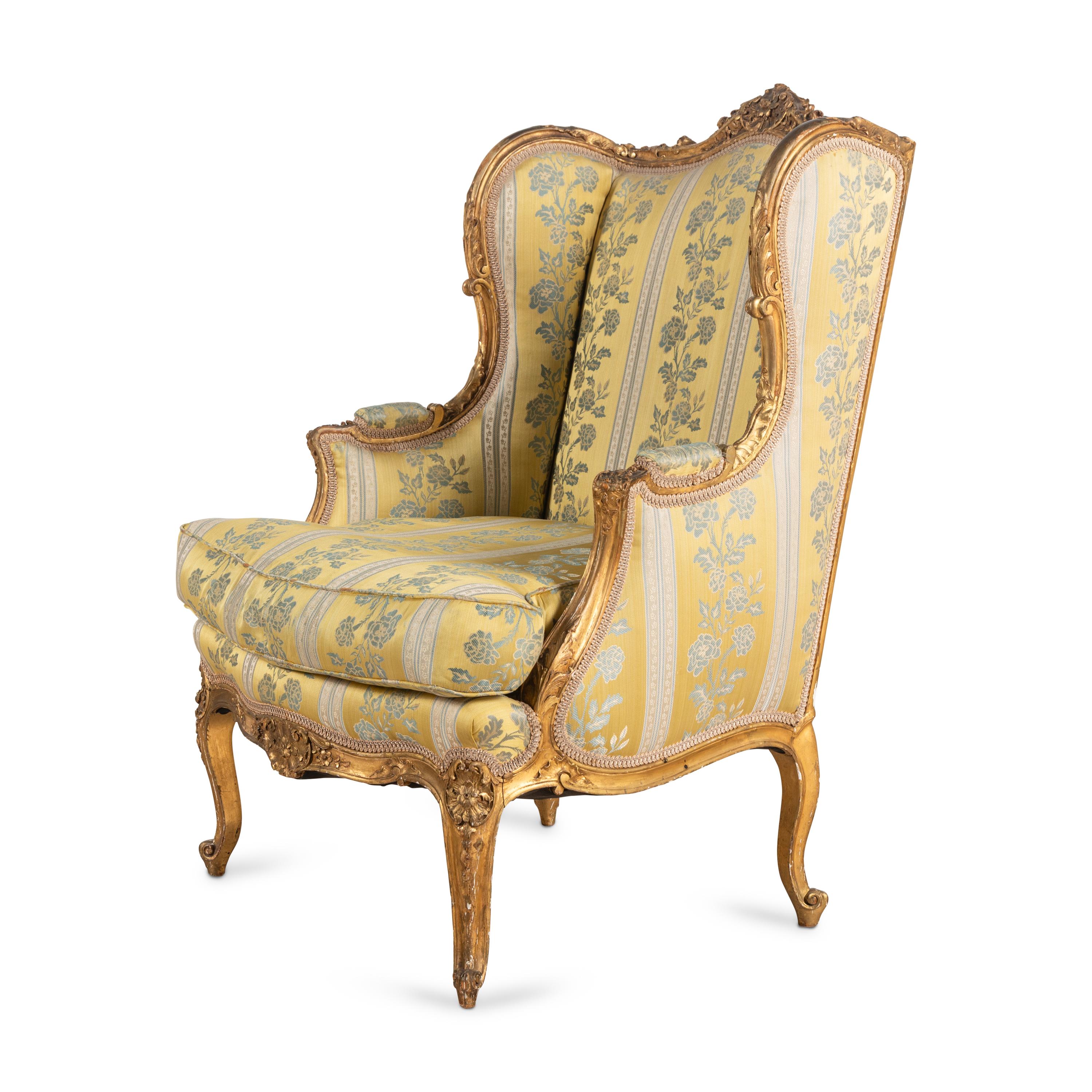 A Louis XV Style Giltwood Bergère