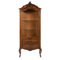 A Louis XV Style Carved Walnut Vitrine Cabinet