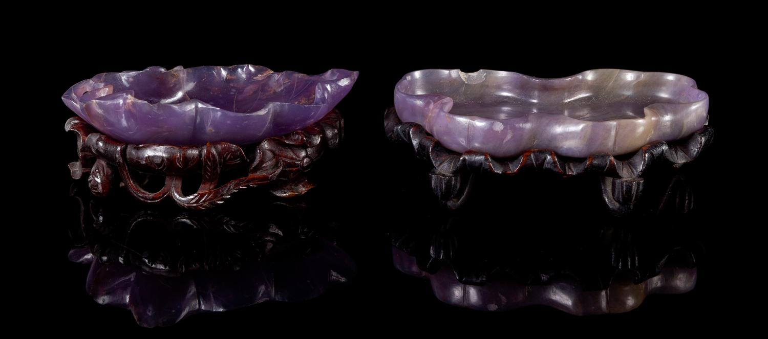 Two Carved Agate Brushwashers Length of larger 4 1/4 inches.