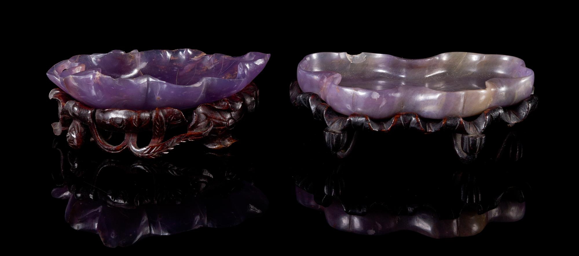 Two Carved Agate Brushwashers Length of larger 4 1/4 inches.